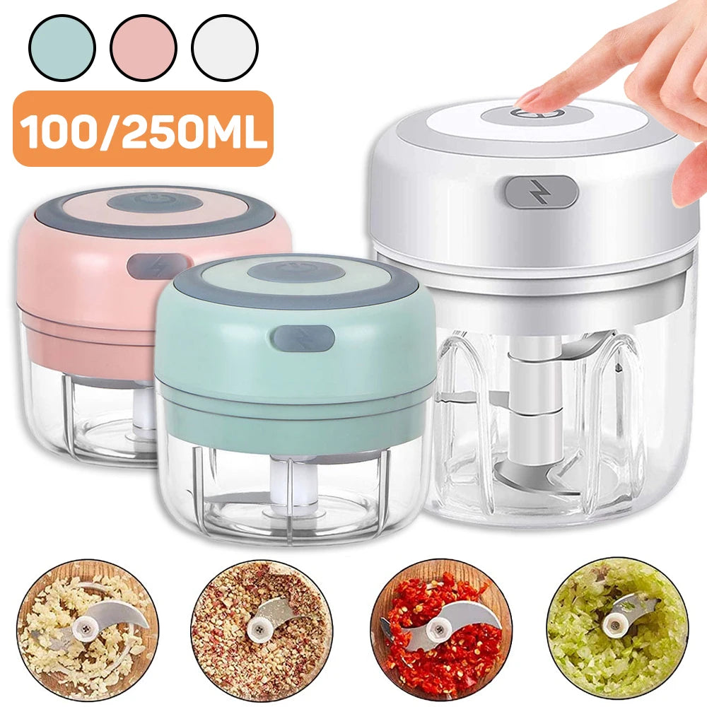 Licuadora portátil mini de 100/250 ml para uso doméstico, picadora eléctrica de ajo, verduras, chile, carne, jengibre, trituradora con carga USB