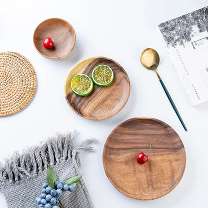 Platos de madera para la cena, bandeja de café redonda para el hogar, platillo de té de madera maciza, estilo japonés, dim sum para comida, platos para bocadillos