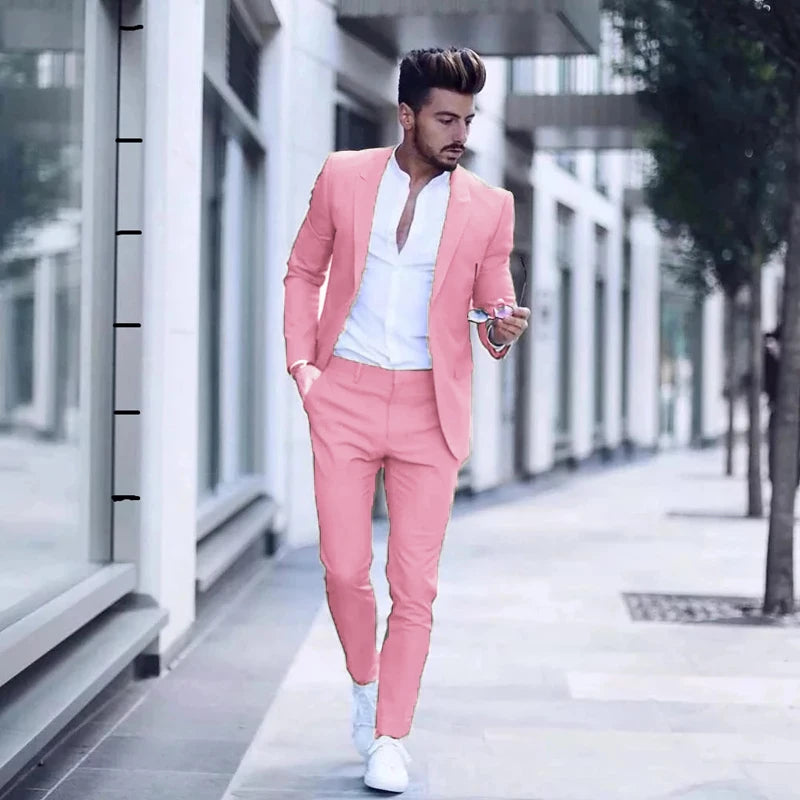 Traje de negocios de lujo de moda informal para hombre, para fiesta de bodas, esmoquin ajustado con solapa de pico, (chaqueta + pantalones)