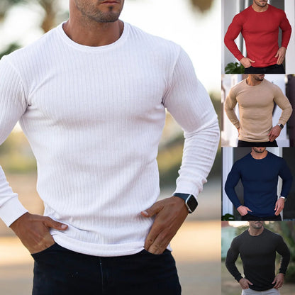 Suéteres finos de cuello alto para hombre, moda de primavera y otoño, suéteres casuales de cuello alto con tiras sólidas y corte entallado, suéteres de cuello alto para hombre