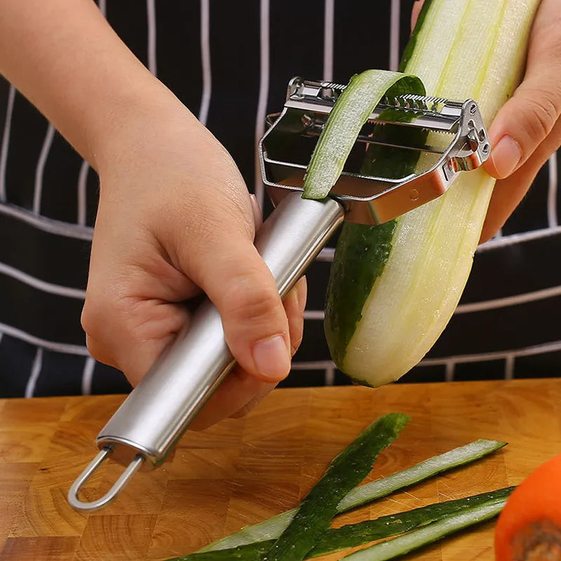 Pelador de cocina multifuncional, pelador de frutas y verduras, cortador de patatas duradero de acero inoxidable, triturador doméstico, pelador de zanahorias