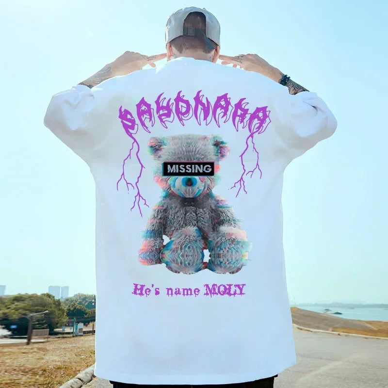 Camiseta de gran tamaño de hip hop para hombre, ropa de calle, camiseta con estampado de dibujos animados de Harajuku, camiseta holgada de manga corta de algodón de hip hop, talla grande 5XL