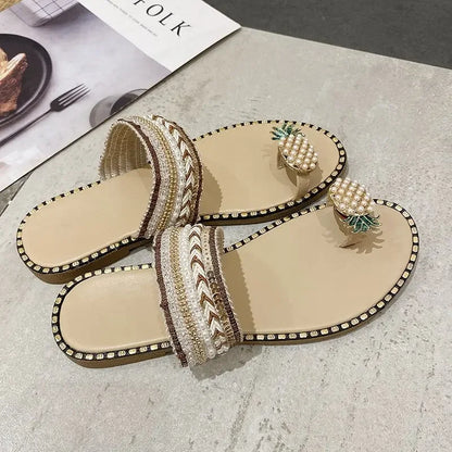 Zapatillas de verano europeas y americanas para mujer, chanclas modernas con flor de piña