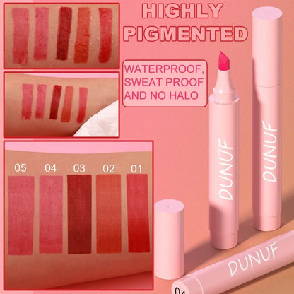 Lápiz labial de larga duración, resistente al agua delineador de labios de terciopelo, lápices labiales mate, lápiz de contorno de labios rojo Sexy 2 en 1, 5 colores