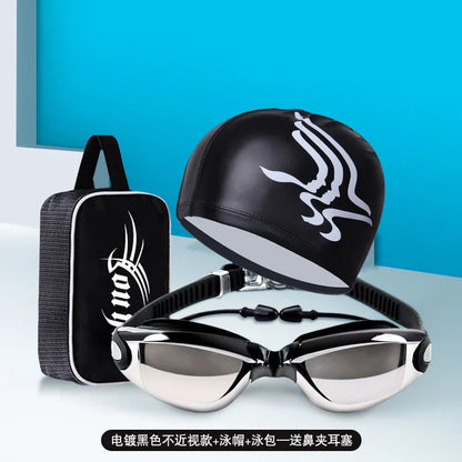 Hd Waterproof anti-fog Swimming Glasses Goggles Swim Cap Suit Adult Eye Protector For Men And Women Fashion