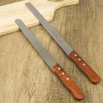 Cuchillo de acero inoxidable Zackoo para pan con mango de madera, cortador de pan con corte dentado para tartas, sándwiches, tostadas, sierra de dientes finos, herramientas para hornear