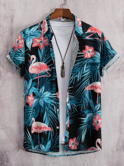 Camisa para hombre, blusa con estampado geométrico de flores a la moda, blusa de playa de un solo pecho, ropa de vacaciones para hombre