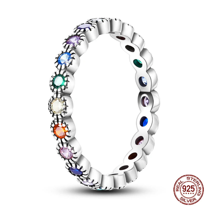 Nuevos anillos para mujer, 100 % plata de ley 925, con forma de estrella y luna, anillos de circonita de colores, joyería fina para bodas, compromisos y cumpleaños