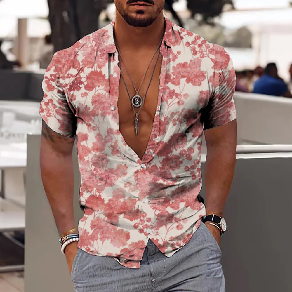 Camisas de cocoteros  para hombre, camisa con estampado 3D para hombre, camisetas de playa de manga corta  blusa de moda para hombre, camisa