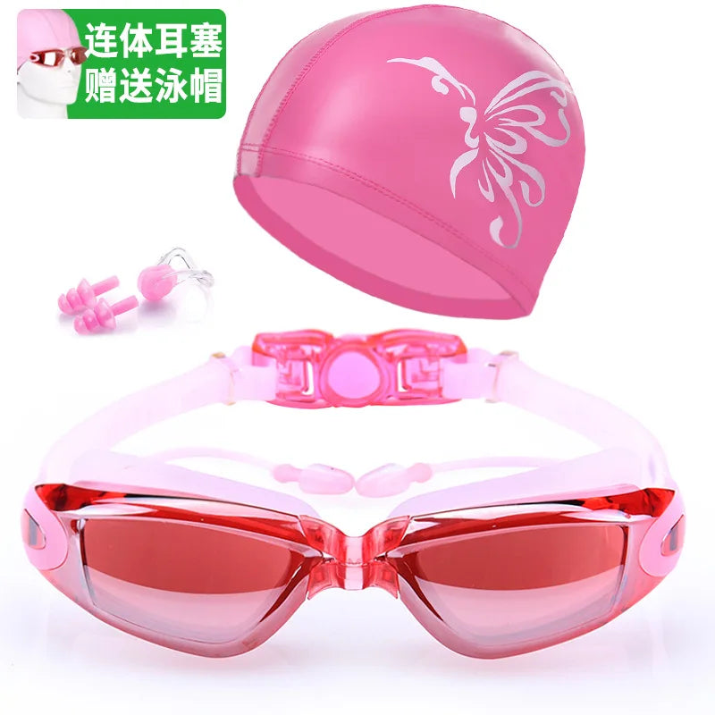 Hd Waterproof anti-fog Swimming Glasses Goggles Swim Cap Suit Adult Eye Protector For Men And Women Fashion