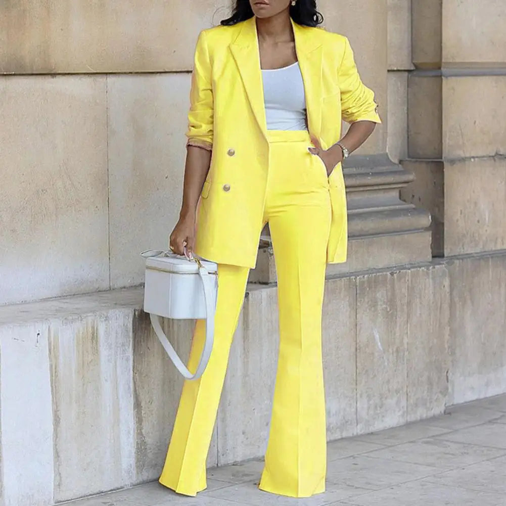 traje de dos piezas para mujer, chaqueta de solapa de doble botonadura, pantalones de pierna ancha, traje de dama para oficina o fiestas