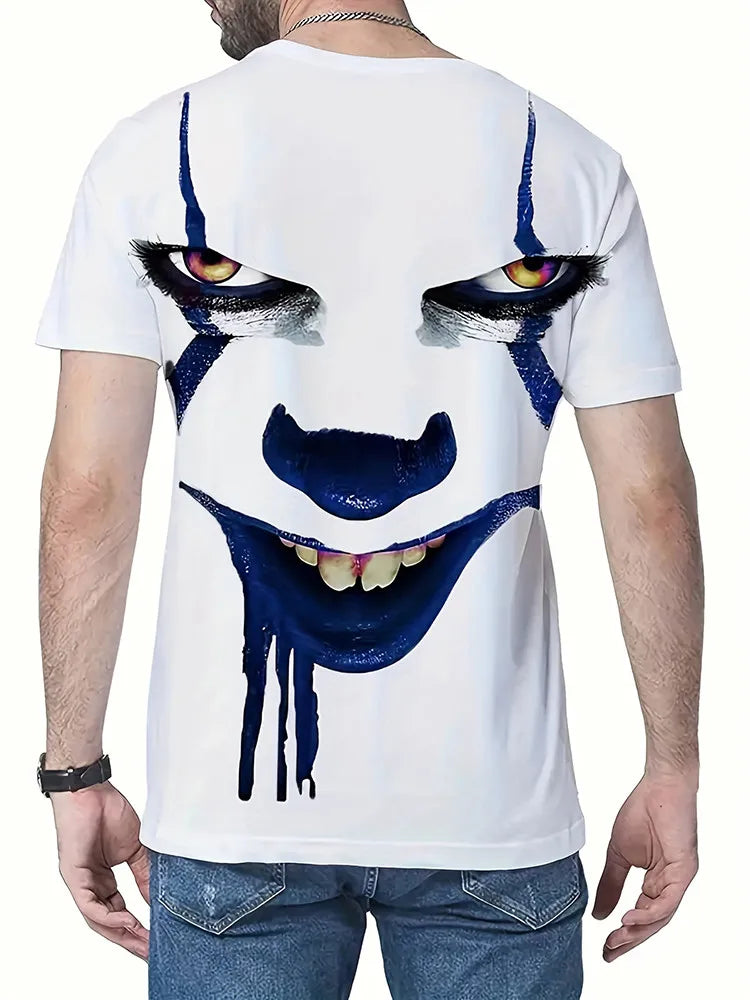 Camiseta con estampado 3D de payaso aterrador para hombre, informal, de verano, de manga corta, adecuada para viajes al aire libre en verano, camiseta popular para hombre