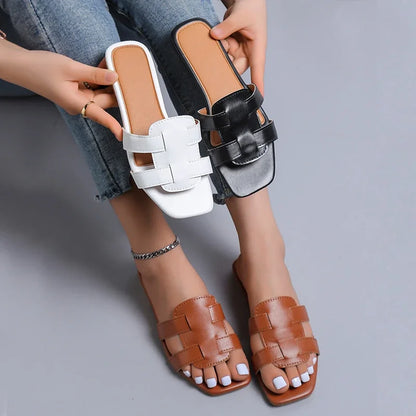 sandalias planas de diseñador  para mujer, zapatos tejidos con fondo informal