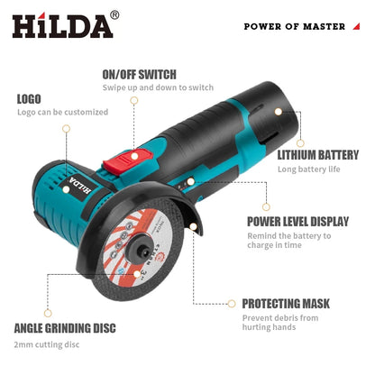 HILDA-Mini amoladora angular de 12v, herramienta de pulido recargable, herramientas eléctricas inalámbricas