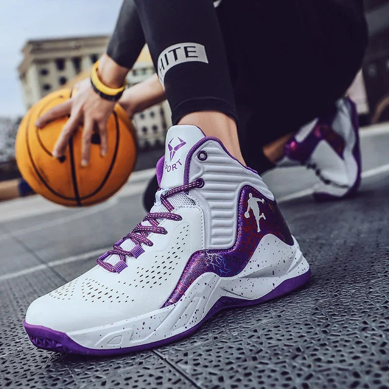 Zapatillas de baloncesto de moda para hombre y mujer, color morado, transpirables, deportivas de entrenamiento, botas deportivas para niños