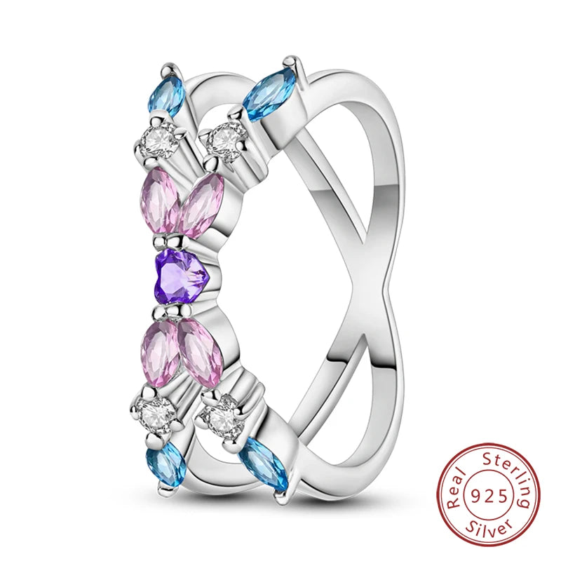 Nuevos anillos para mujer, 100 % plata de ley 925, con forma de estrella y luna, anillos de circonita de colores, joyería fina para bodas, compromisos y cumpleaños