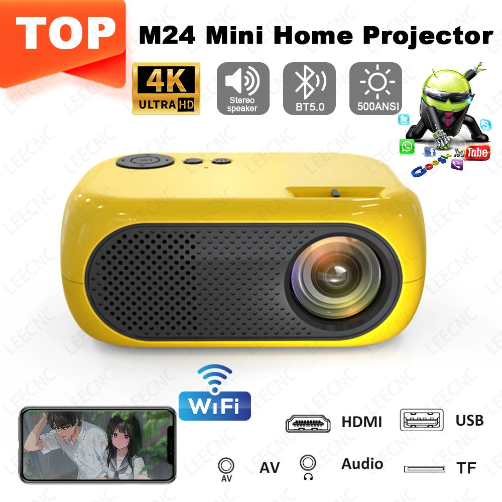 Miniproyector LED M24 2024, portátil, para el hogar, compatible con vídeo 1080P, compatible con HDMI, USB, proyección para niños, compatible con 640 x 480P