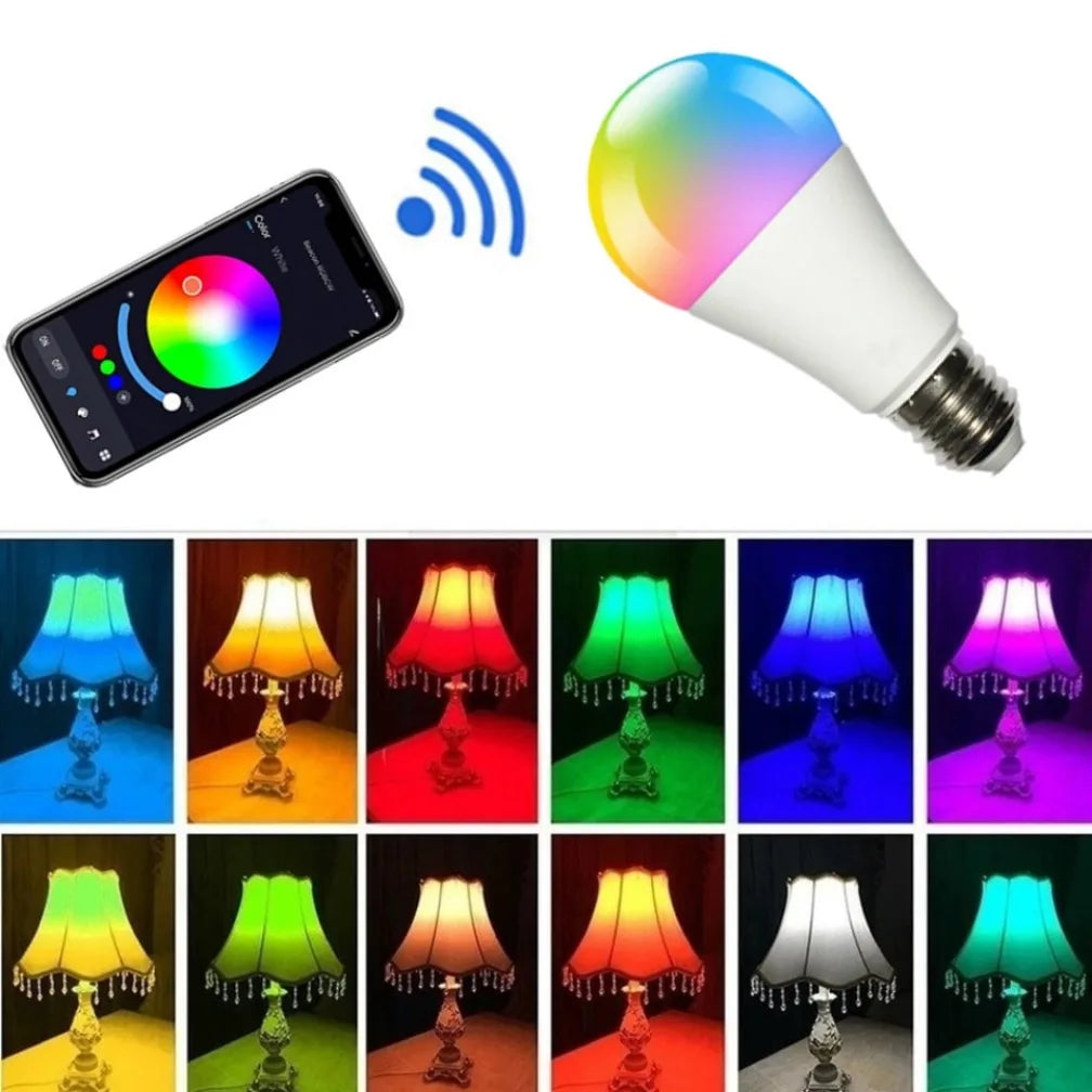 Bombilla LED E27 inalámbrica Bluetooth Smart Tuya APP Control regulable 15W RGB + CW + WW bombilla LED de cambio de Color Compatible con IOS/Android