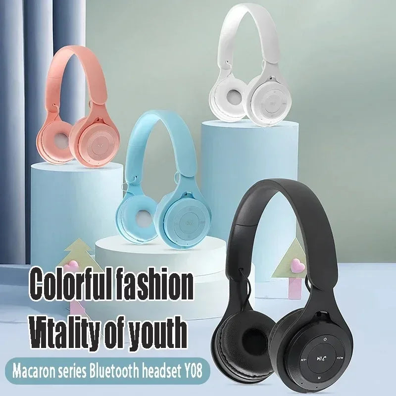 Auriculares inalámbricos Y08 con Bluetooth y reducción de ruido, auriculares con cable y reproductores de MP3 para niños, regalos