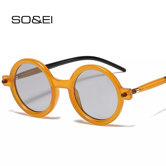 gafas de sol redondas de moda populares para mujer, gafas Retro de doble Color con lentes transparentes