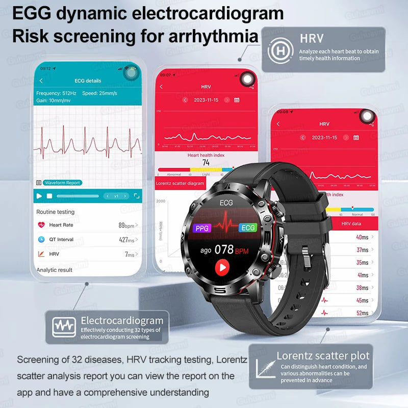 Smart Watch Bluetooth Call Blood Sugar Blood Lipid Uric Acid Monitor HRV ECG Smartwatch For Men Women