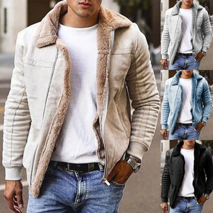 Chaqueta cálida retro británica de color sólido simple y elegante de moda de otoño e invierno con parte superior de piel sintética todo en uno para hombre 2024