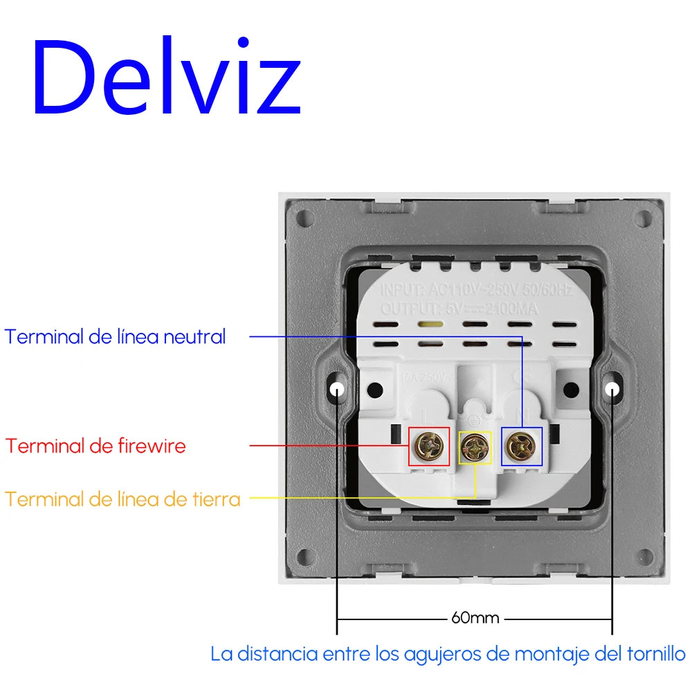 Toma de corriente USB de pared Delviz, muchos paneles de estilo nuevo, toma de corriente para dormitorio, CA 110 V-250 V 16 A empotrada en la pared, toma de corriente estándar de la UE con doble USB