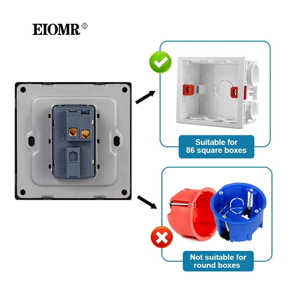 Interruptor de pared, 1 unidad, 1 toma de control de 2 vías, botón pulsador, estándar de la UE, CA 110 V-250 V, interruptor de palanca, interruptor de pared empodrado