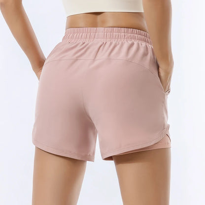 Pantalones cortos deportivos sueltos para mujer, de cintura alta, de doble capa, antideslizantes, para yoga, fitness, para correr, de secado rápido, para entrenar al aire libre, para usar en climas cálidos