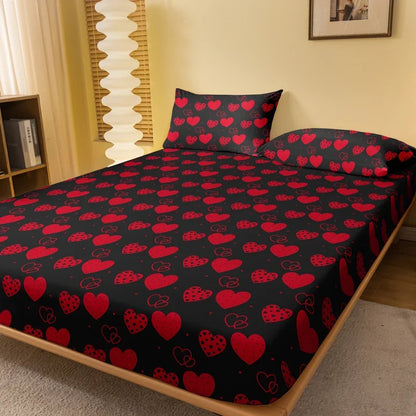 sábana bajera ajustable mate con estampado en forma de corazón, moderna y sencilla, funda de cama estampada para dormitorio, ropa de cama (sin incluir fundas de almohada)