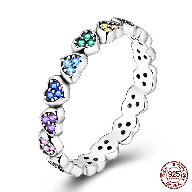 Nuevos anillos para mujer, 100 % plata de ley 925, con forma de estrella y luna, anillos de circonita de colores, joyería fina para bodas, compromisos y cumpleaños