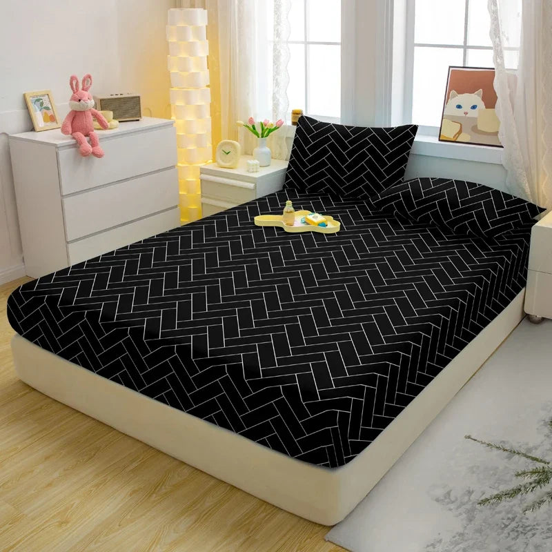 Sábana bajera mate con estampado geométrico moderno Simple, funda de cama estampada para dormitorio, ropa de cama (fundas de almohada no incluidas).