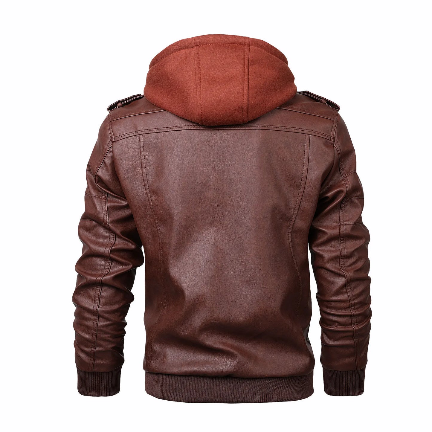 chaquetas de cuero para motocicleta, sombrero desmontable, chaquetas de cuero con capucha para hombre, abrigos de cuero casuales delgados