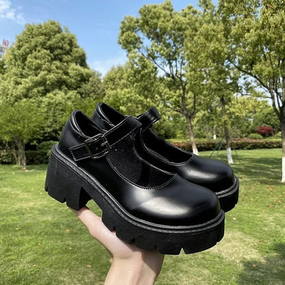 Zapatos japoneses de Lolita para mujer, zapatos Vintage de tacón alto suave con plataforma de cuero