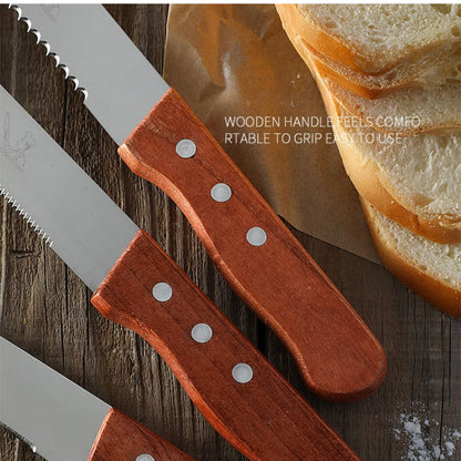 Cuchillo de acero inoxidable Zackoo para pan con mango de madera, cortador de pan con corte dentado para tartas, sándwiches, tostadas, sierra de dientes finos, herramientas para hornear