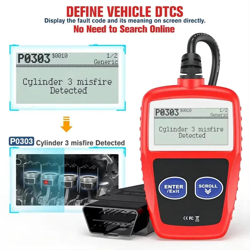 Instrumento de diagnóstico de fallas de coche, herramientas de escaneo de diagnóstico de códigos de fallas claros Obd2, versión Universal, 1 unidad