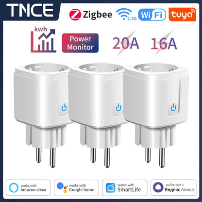 Enchufe inteligente TNCE Tuya WiFi/Zigbee de 16 A/20 A con función de temporización de monitoreo de energía, compatible con Alexa y Google Home