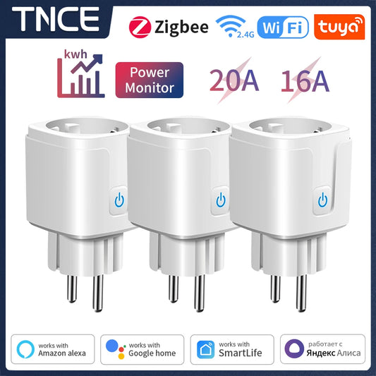 Enchufe inteligente TNCE Tuya WiFi/Zigbee de 16 A/20 A con función de temporización de monitoreo de energía, compatible con Alexa y Google Home