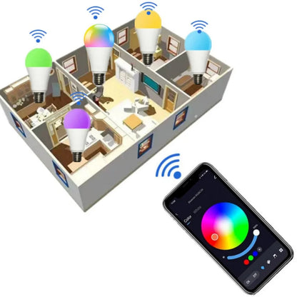 Bombilla LED E27 inalámbrica Bluetooth Smart Tuya APP Control regulable 15W RGB + CW + WW bombilla LED de cambio de Color Compatible con IOS/Android