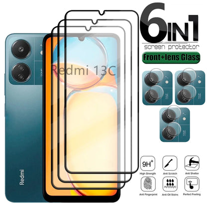 Protector de pantalla de vidrio templado para Xiaomi Redmi 13C, cubierta completa de película de teléfono 9H, cristal de lente