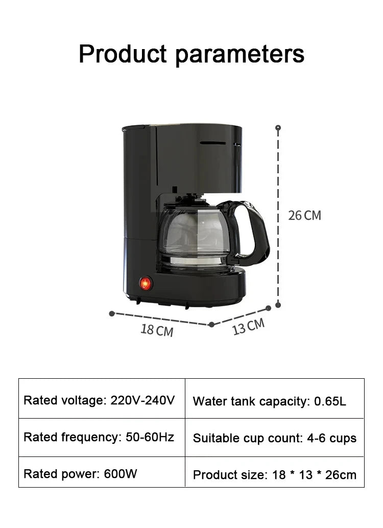 Cafetera eléctrica DMWD de 650 ml, cafetera semiautomática para el hogar, cafetera americana, cafetera espresso, 220 V