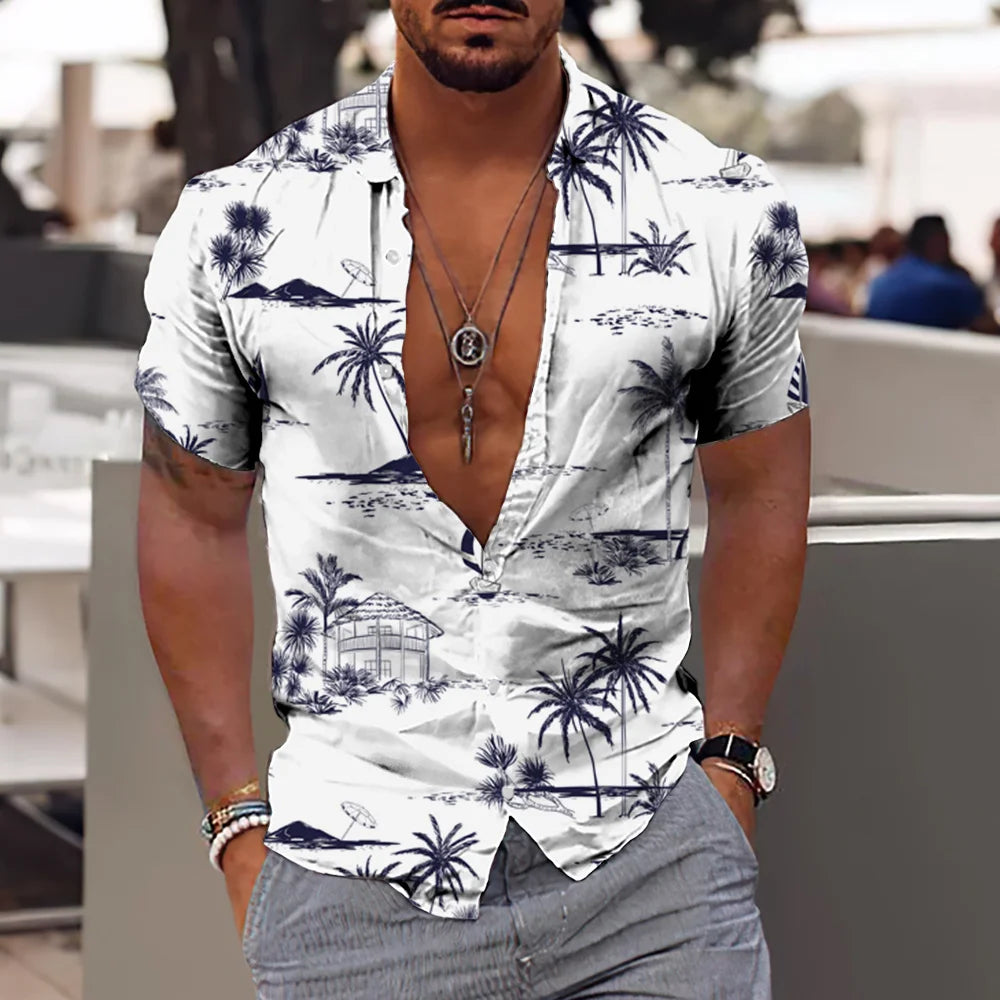 Camisas de cocoteros  para hombre, camisa con estampado 3D para hombre, camisetas de playa de manga corta  blusa de moda para hombre, camisa