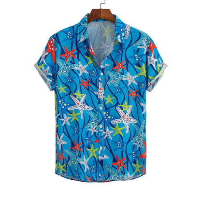 Camisa para hombre, blusa con estampado geométrico de flores a la moda, blusa de playa de un solo pecho, ropa de vacaciones para hombre