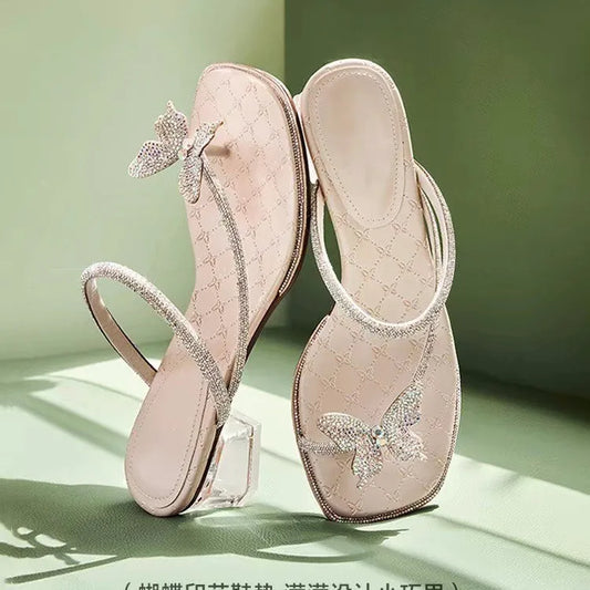 Chanclas planas con diamantes de imitación Para Mujer