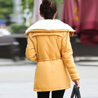 Chaquetas de invierno para mujer, chaquetas largas con capucha gruesas, abrigos para mujer, abrigos ajustados con cuello de pelo, ropa acolchada de algodón, abrigos de plumón para mujer