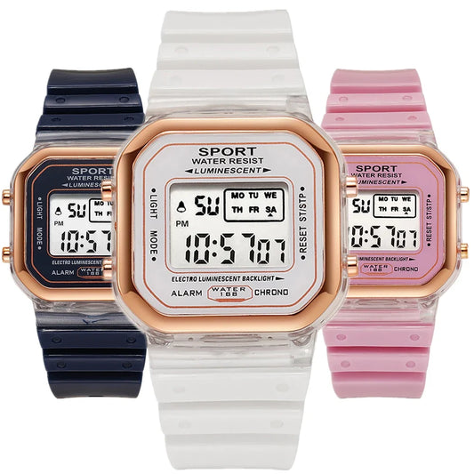 Reloj electrónico transparente para estudiantes, de marca de moda, con LED multicolor, para mujer, deportivo, resistente al agua, reloj de pulsera, regalo