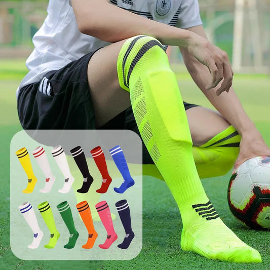 Calcetines de fútbol con fondo de toalla para adultos, jóvenes y niños, transpirables, hasta la rodilla, para entrenamiento, calcetines largos, prácticos y competitivos, de malla