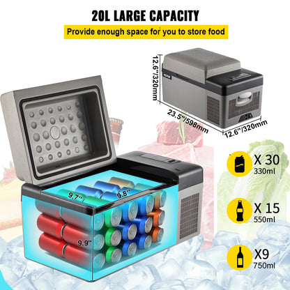 Refrigerador portátil VEVOR de 20 L, refrigerador eléctrico para automóvil con compresor y 12/24 V CC y 110-240 V CA