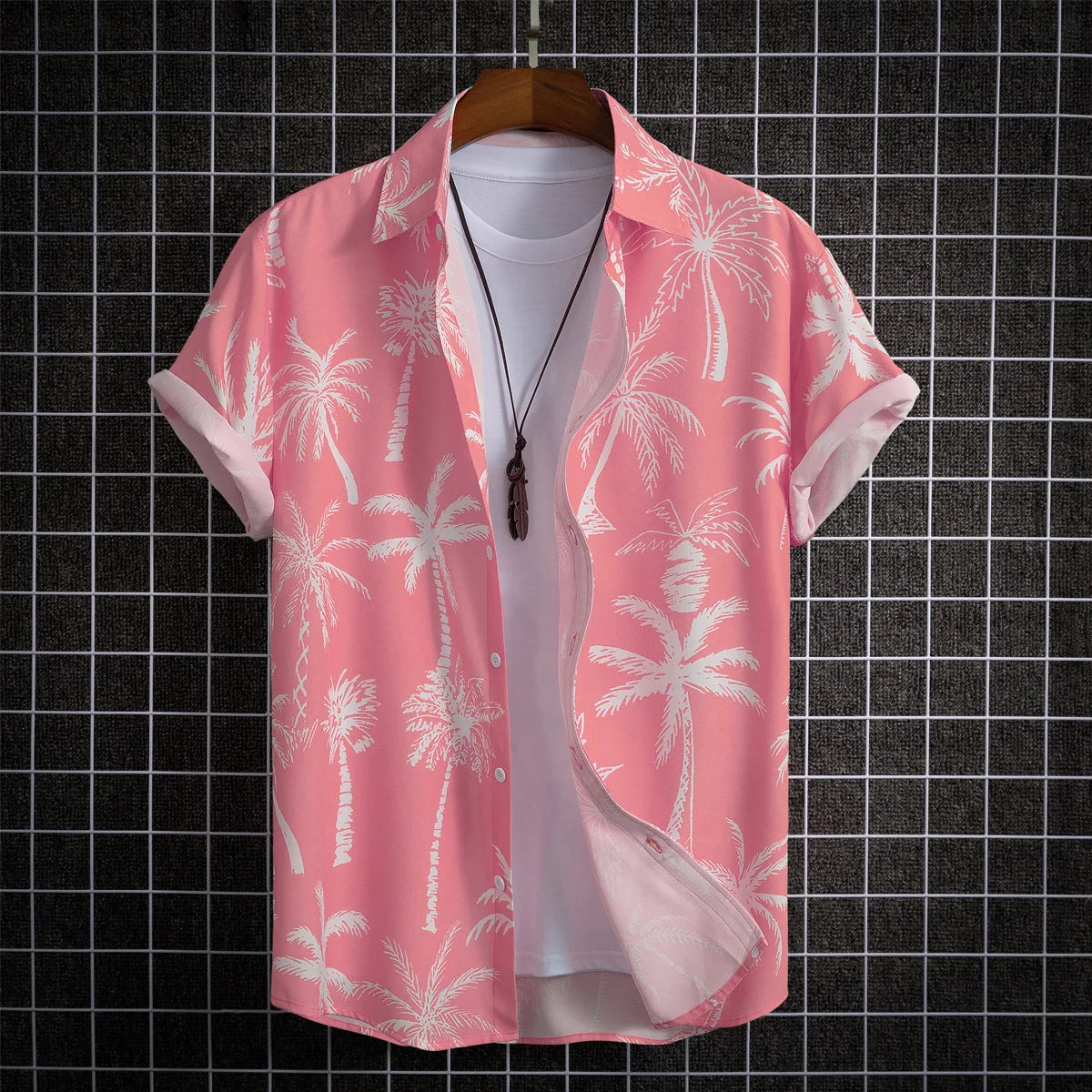 Camisa para hombre, blusa con estampado geométrico de flores a la moda, blusa de playa de un solo pecho, ropa de vacaciones para hombre