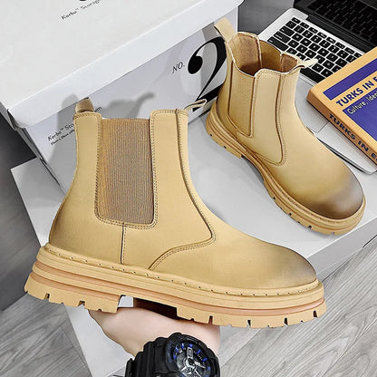 Botas De cuero estilo Chelsea Para Hombre, botines con plataforma